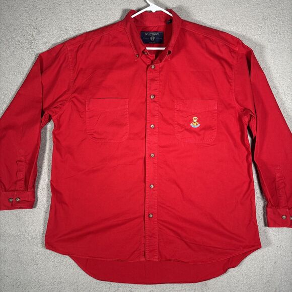 Ruff Hewn Men’s Button Down Shirt Red Long Sleeve Size XL Cotton Chest Crest - Picture 1 of 12